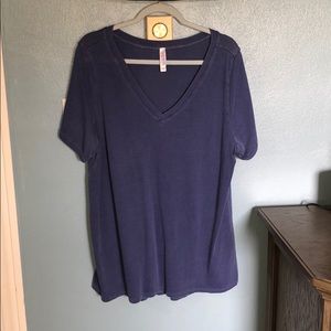 Lula Roe Blue Short Sleeve V-Neck 2XL